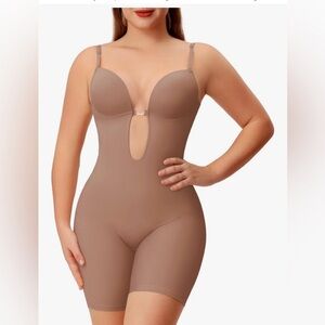 NEW Slimers Backless Shapewear Bodysuit Low Back Body Shaper Slimming Plunge L